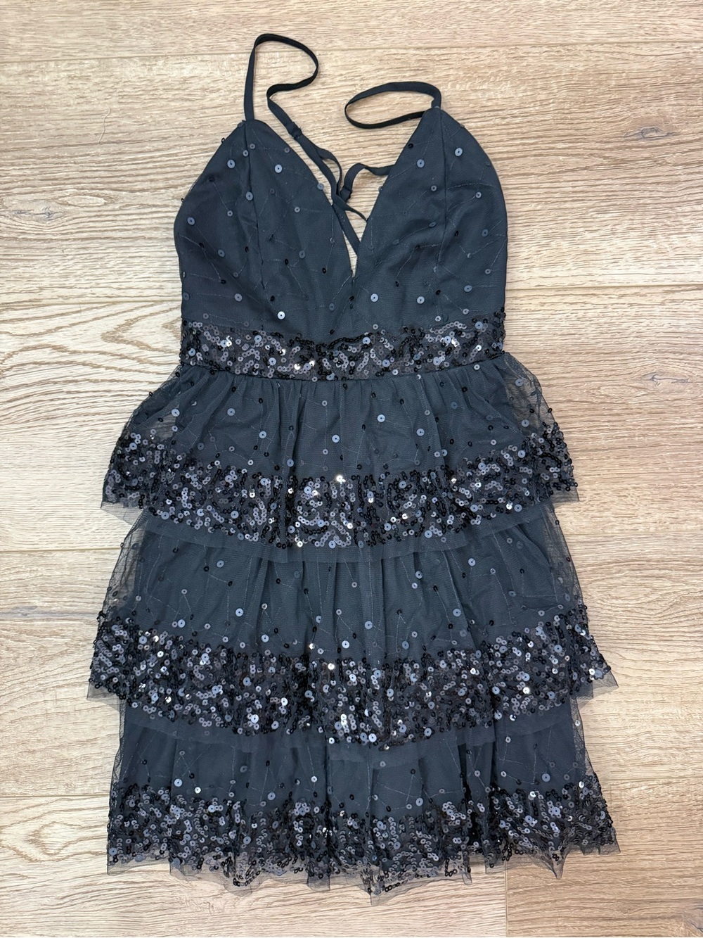 Women’s Black Sequin Tiered Dress